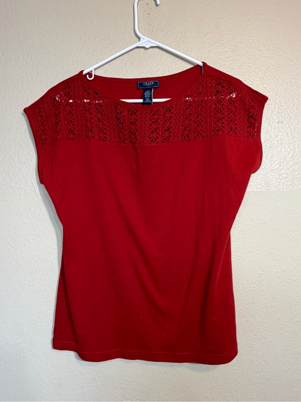Chaps Red Crochet Yoke Tank Top